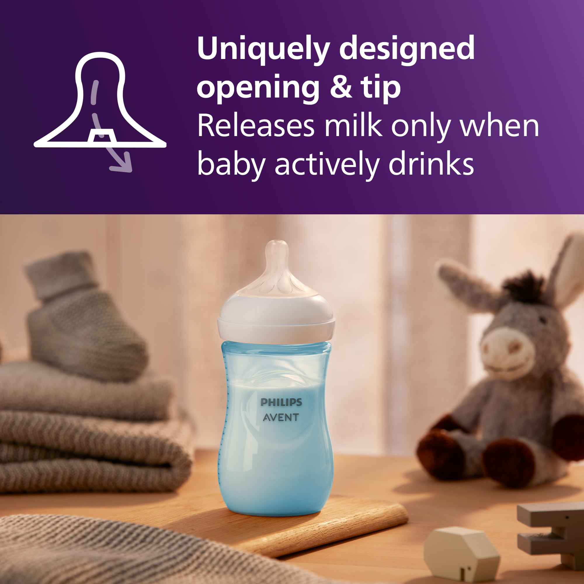 Philips Avent bottle anti-colic valve close-up reduces air intake for comfy feeding