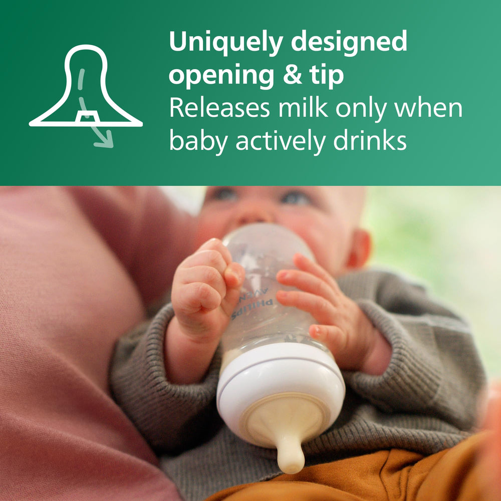 Philips Avent anti-colic valve keeps air away from baby’s tummy during feeding.