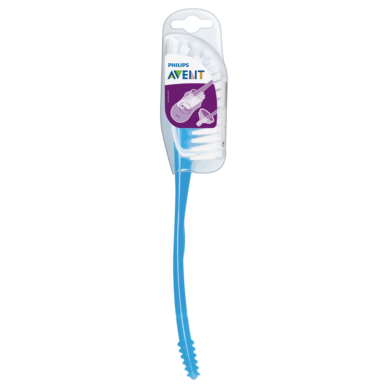 Philips AVENT BPA Bottle Brush Blue pack shot highlighting contoured cleaning for baby bottles