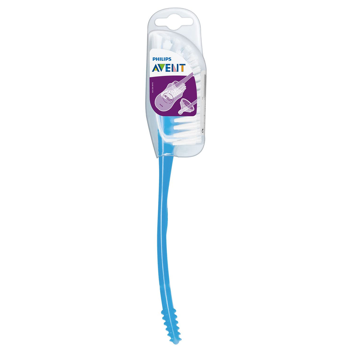 Philips AVENT BPA Bottle Brush Blue pack shot highlighting contoured cleaning for baby bottles