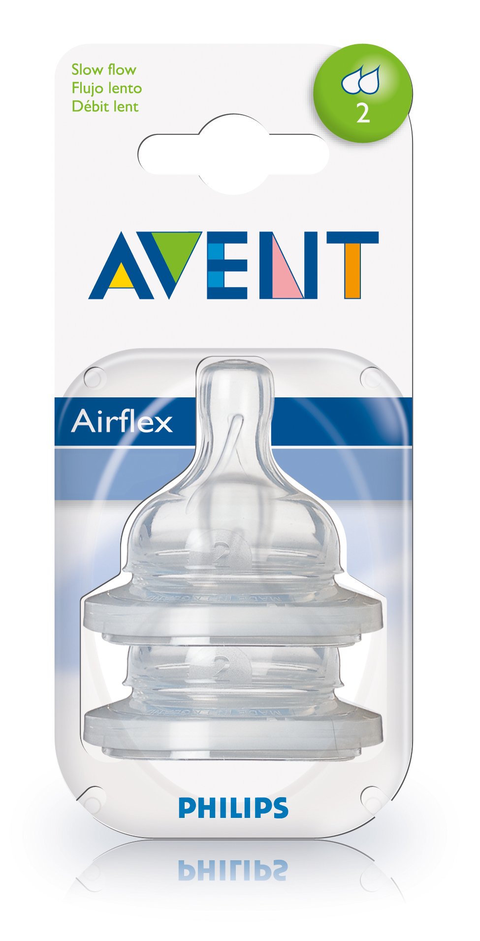 Philips Avent Classic Nipple slow-flow airflex venting promotes smoother feeding and reduced air intake.
