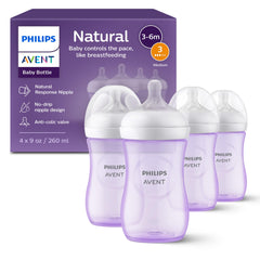 Philips Avent Natural bottle purple 9oz with Flow 3 nipple designed for natural feeding rhythm