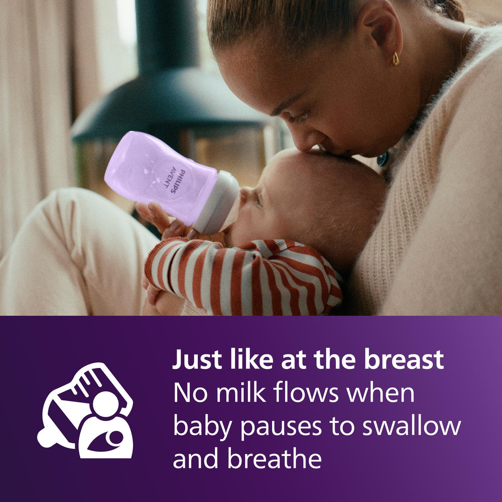 Purple Philips Avent bottle wide neck for easy filling and cleaning