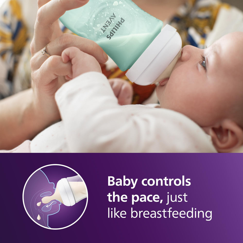 Philips Avent Natural bottle teal anti-colic-valve helps keep air away from tummy.