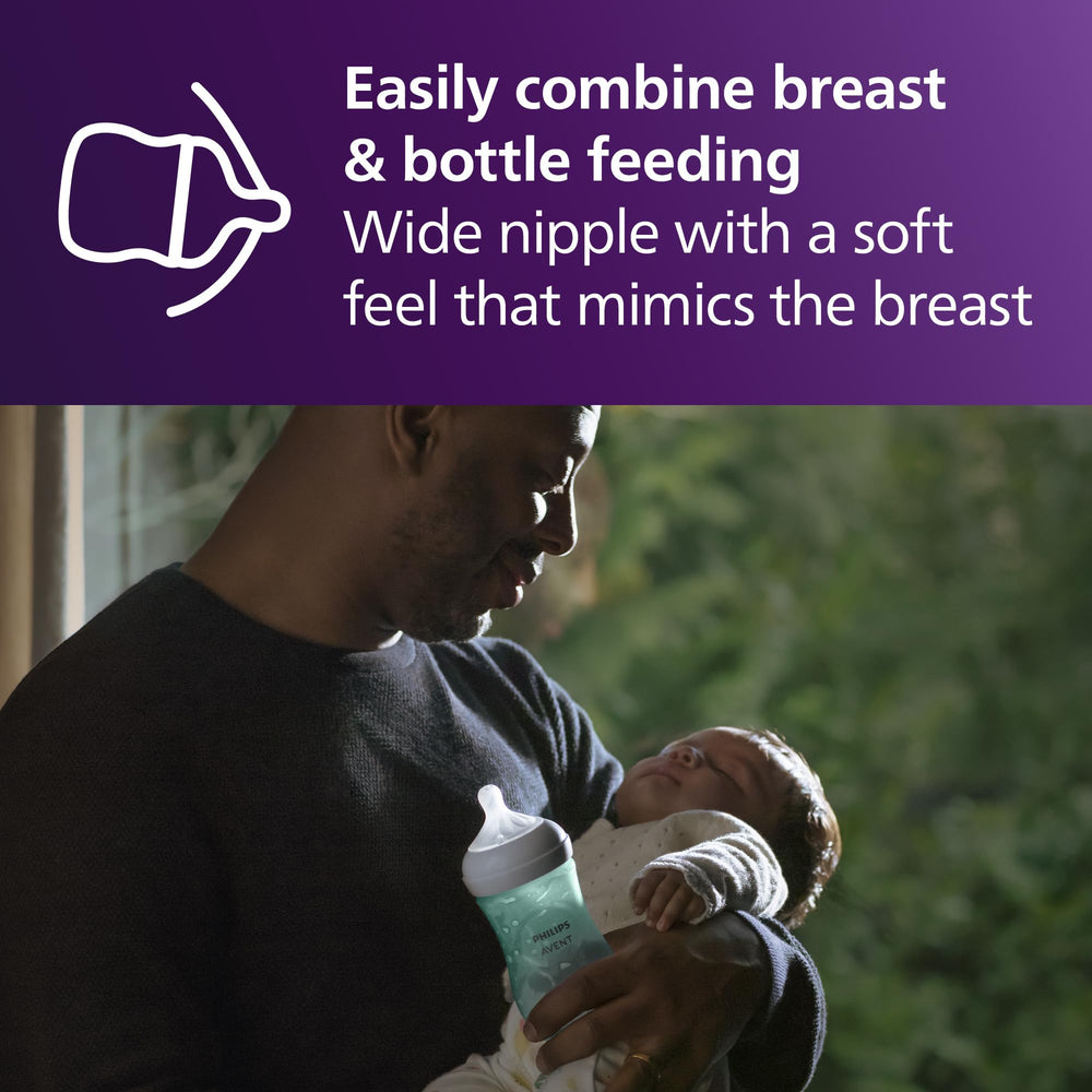 Philips Avent Natural bottle teal wide-neck eases filling and cleaning.