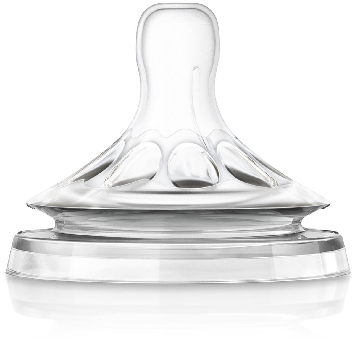 Philips Avent Natural nipple close-up shows soft silicone for gentle latch.