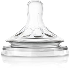 Philips Avent Natural nipple close-up shows soft silicone for gentle latch.