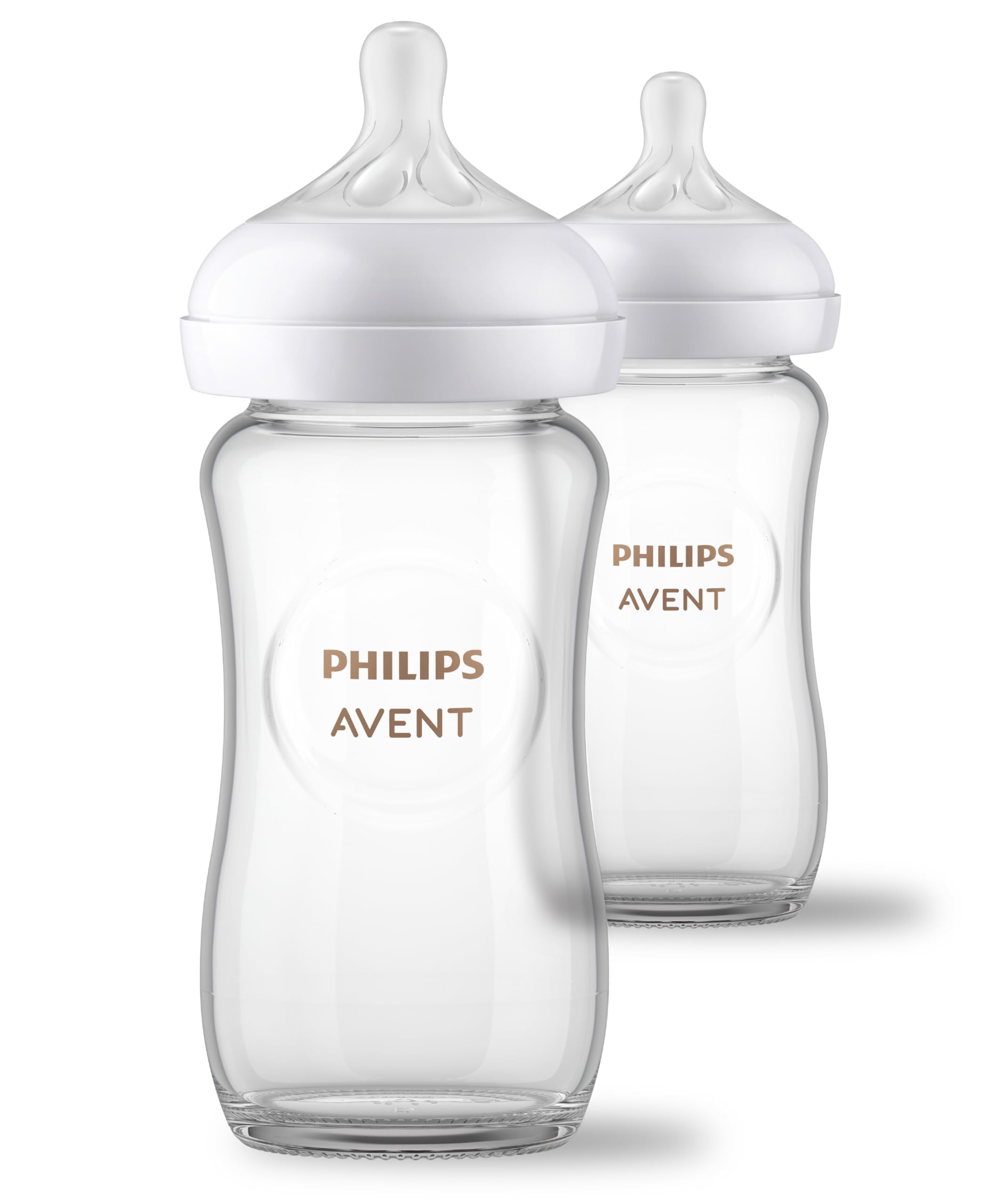Philips Avent natural glass bottle 8oz showcases durable borosilicate glass for easy feeding.