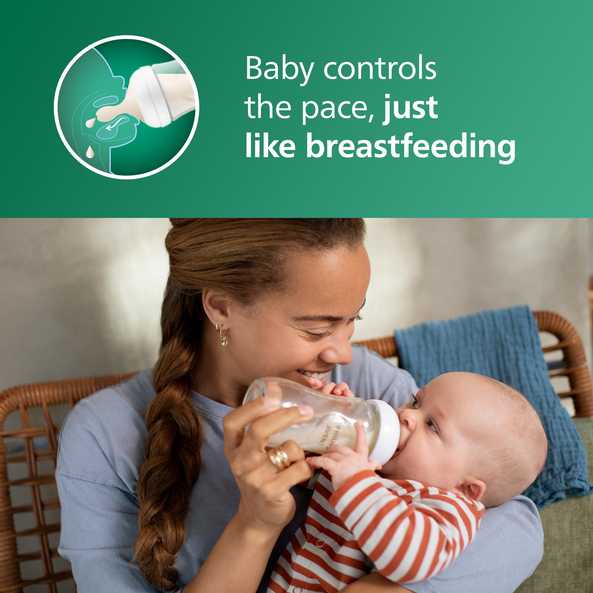 Philips Avent natural response nipple flow3 demonstrates baby-controlled milk flow.