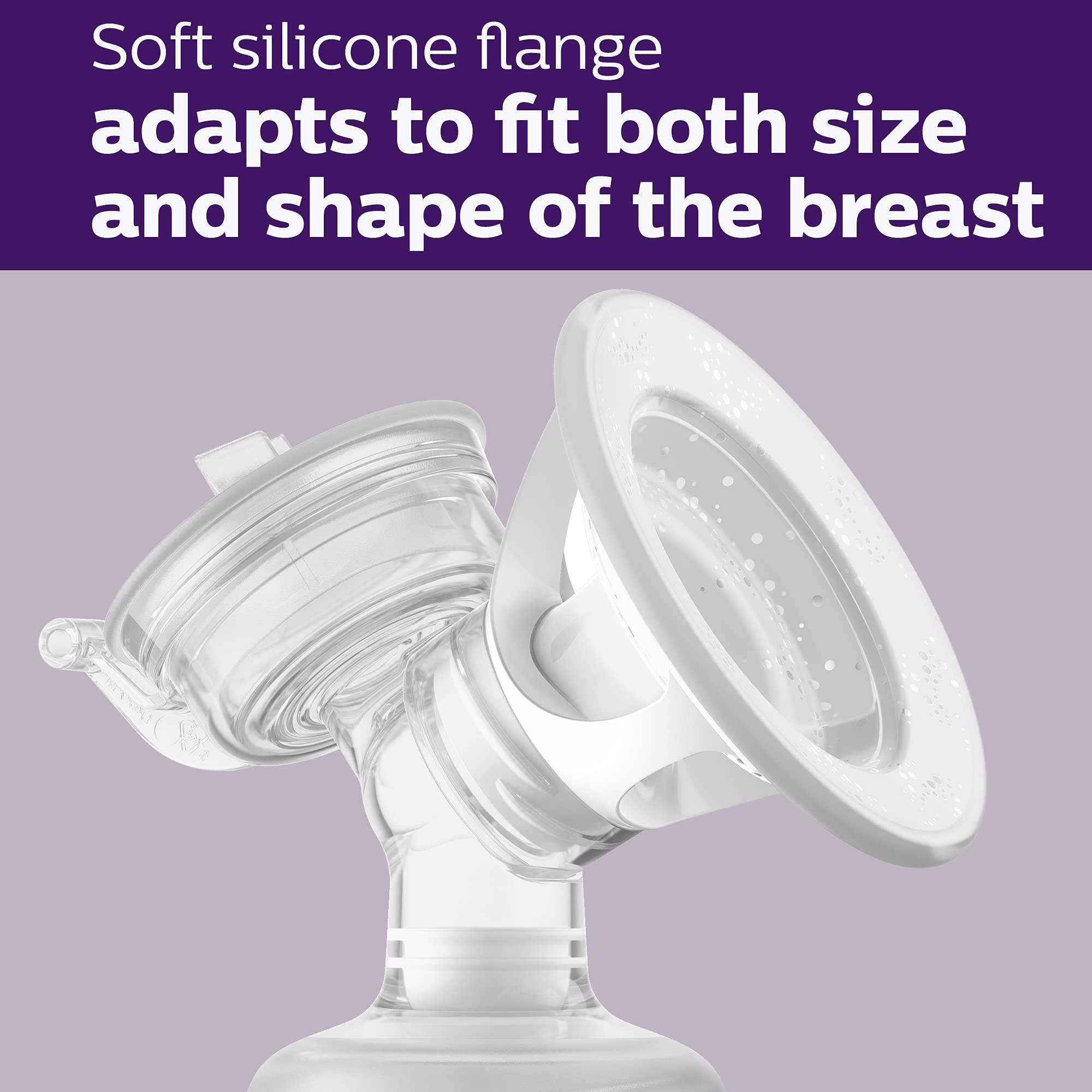 Soft silicone flange on Philips Avent pump adapts to shapes
