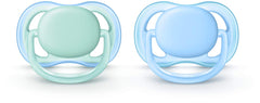 Philips Avent Ultra Air pacifier blue-green shield with breathable design promotes skin comfort.