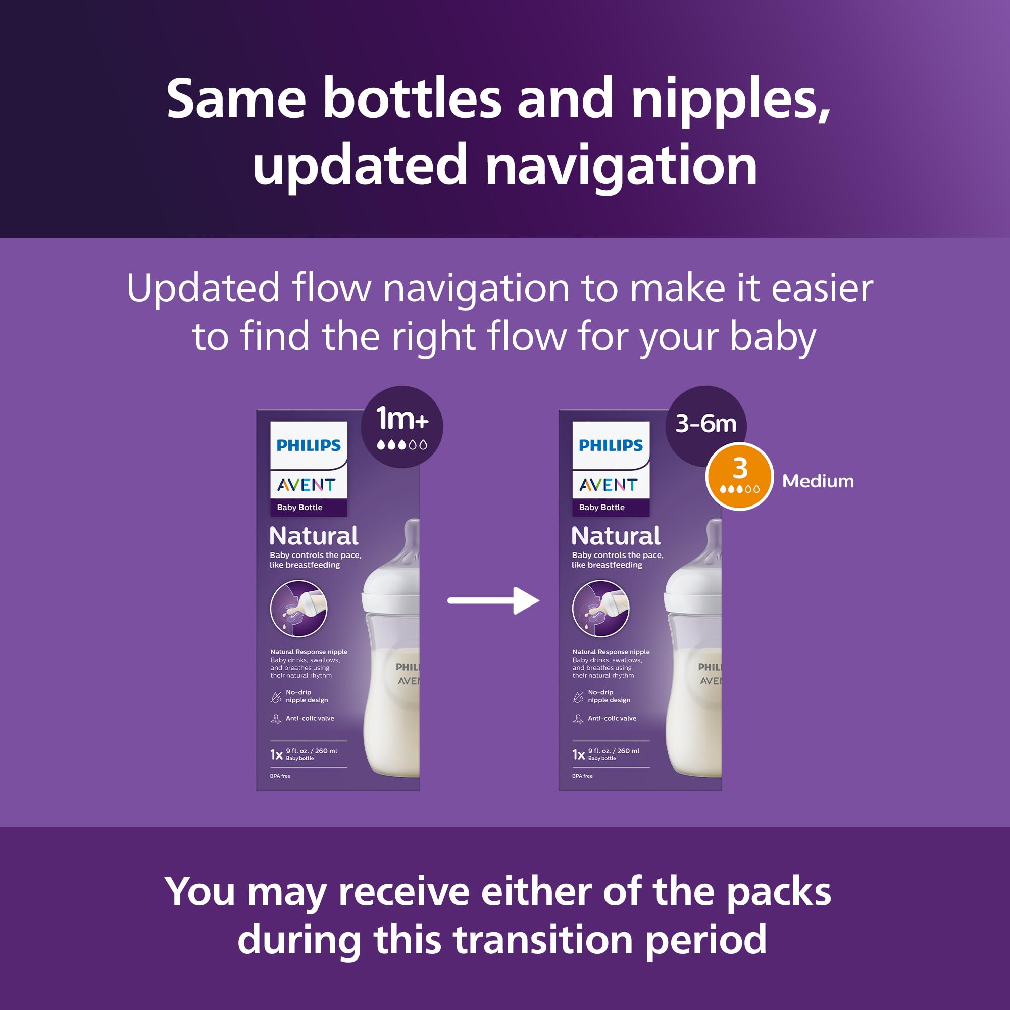 Philips Avent wide-neck bottle enables easy filling and cleaning.