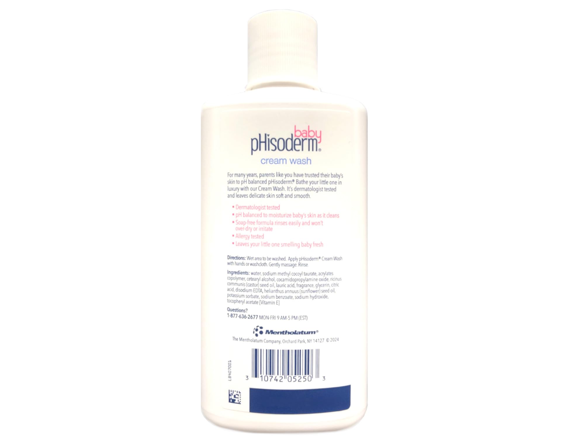 Phisoderm Baby Cream Wash label closeup features hypoallergenic formula