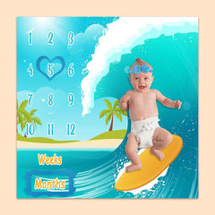 PHMOJEN baby milestone blanket sea surfboard waves for newborn photo sessions.