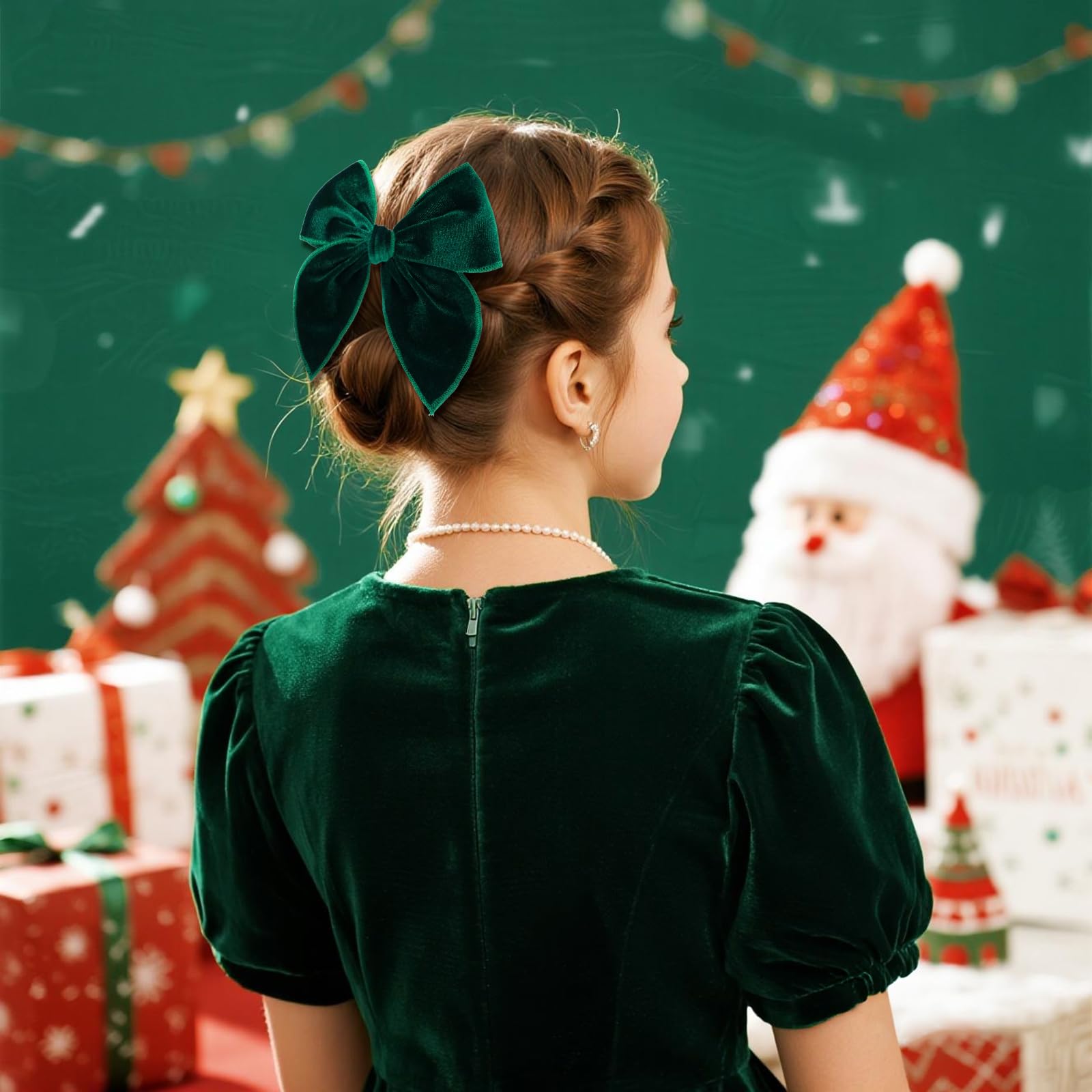 Phnydreg velvet bow set on model demonstrates versatile styling ideas.