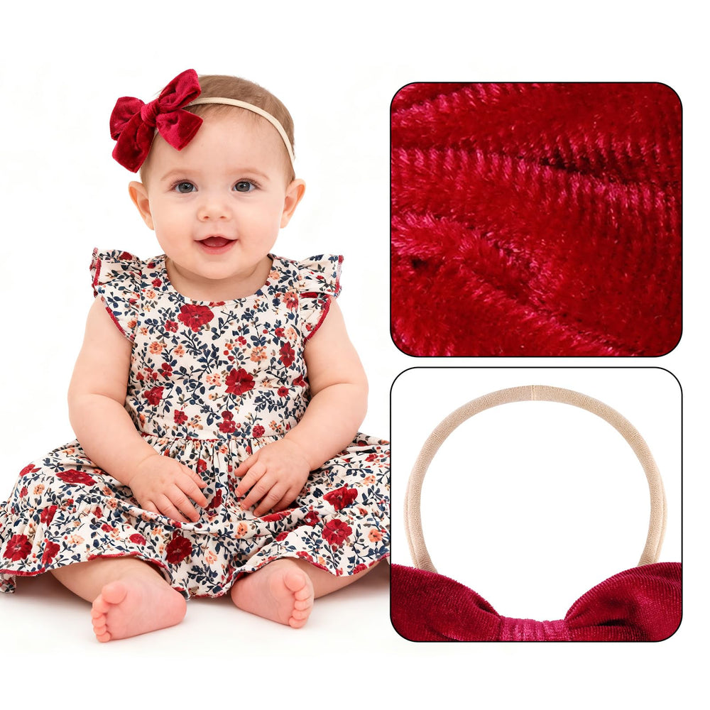phnydreg velvet bow headband red front view adds charming color for holiday photos.