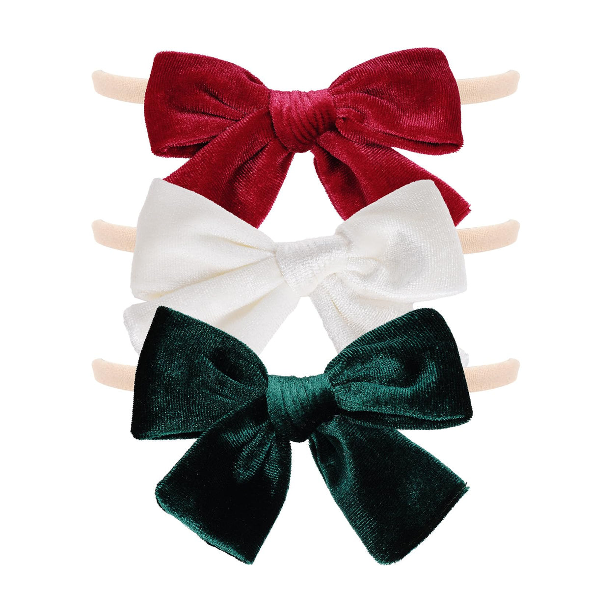 phnydreg velvet bow headband white front view highlights plush texture for newborn outfits.