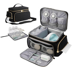 PHOEBUS BABY breast pump bag front view with a spacious main compartment for gear.