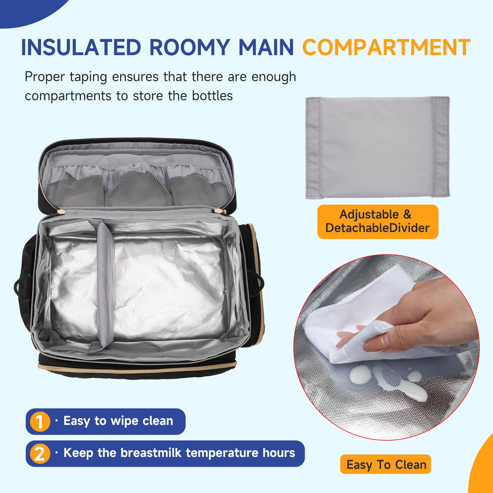 PHOEBUS BABY insulated lining keeps milk cool or warm on the go.