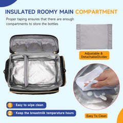 PHOEBUS BABY insulated lining keeps milk cool or warm on the go.