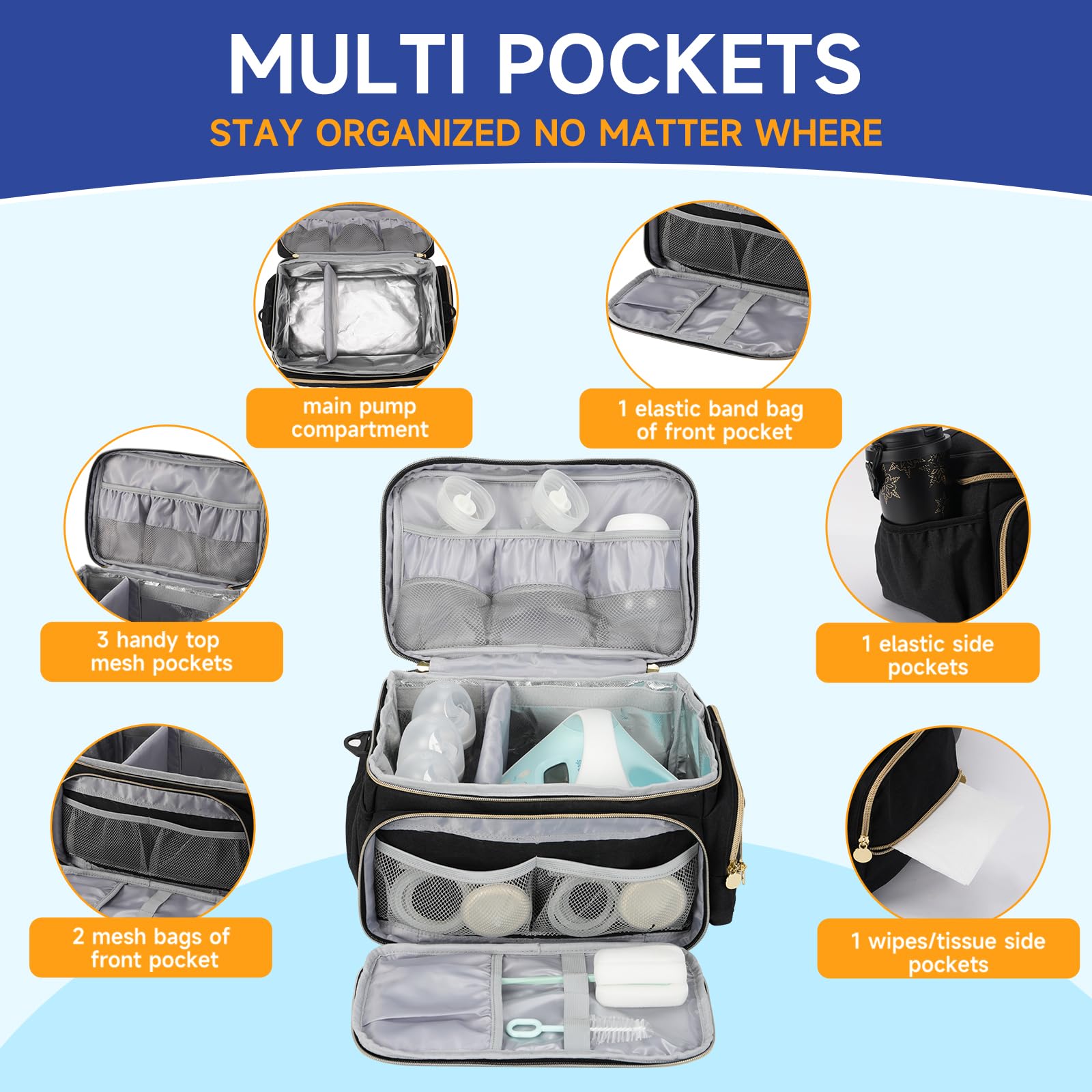 PHOEBUS BABY padded compartment protects the pump during travel.