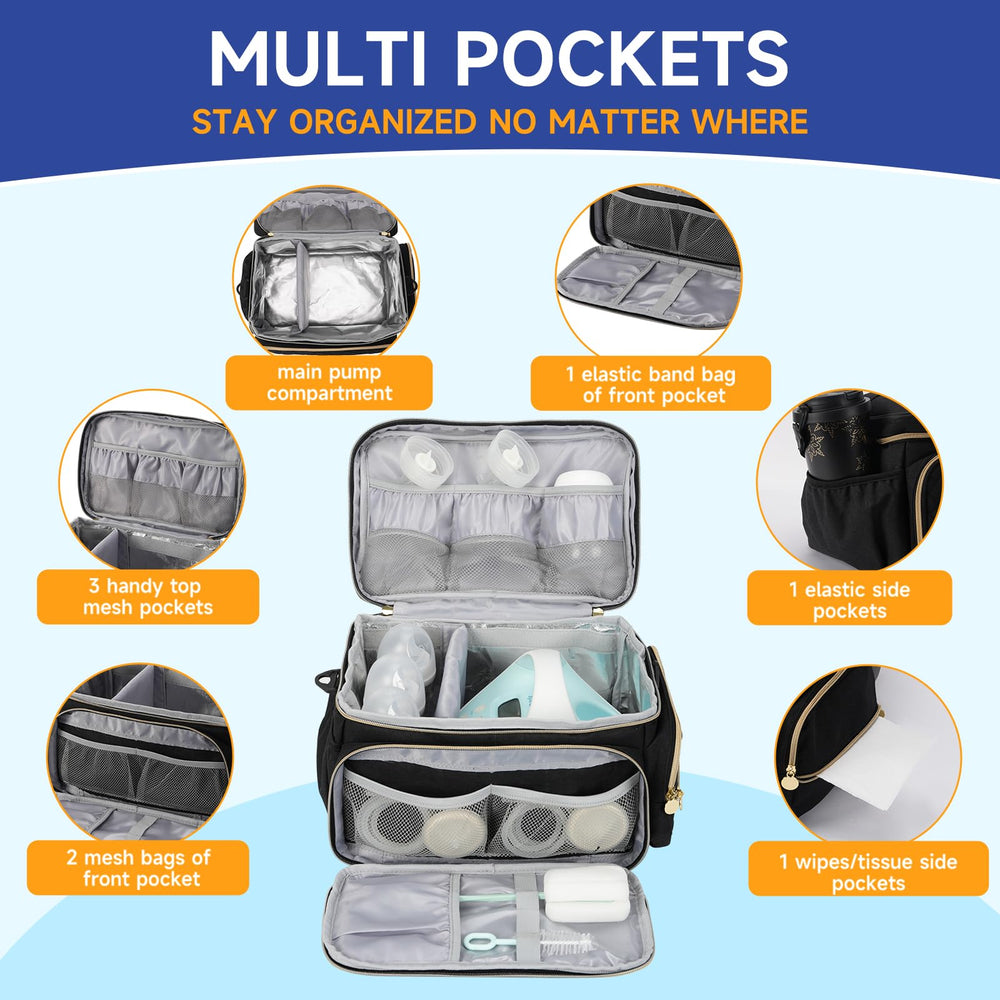 PHOEBUS BABY padded compartment protects the pump during travel.
