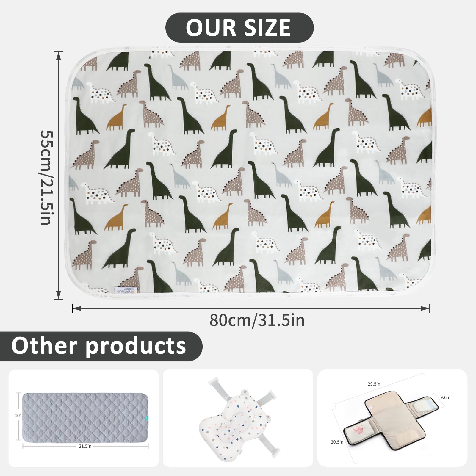 PHOEBUS BABY changing pad easy wipe-clean surface for quick mess cleanup.