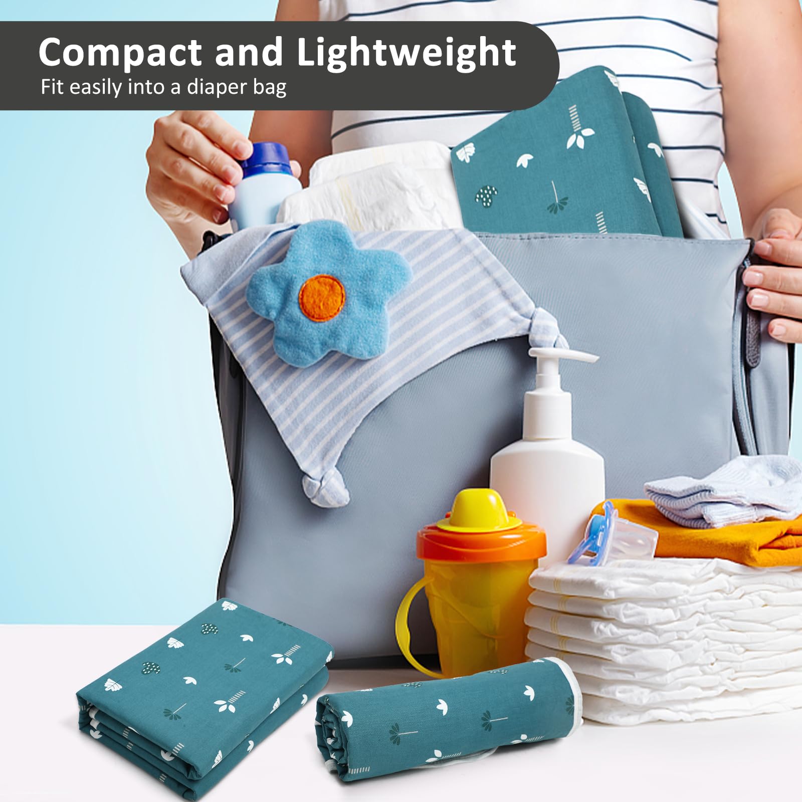 PHOEBUS BABY changing pad folds into a compact, travel-friendly package for on-the-go care.