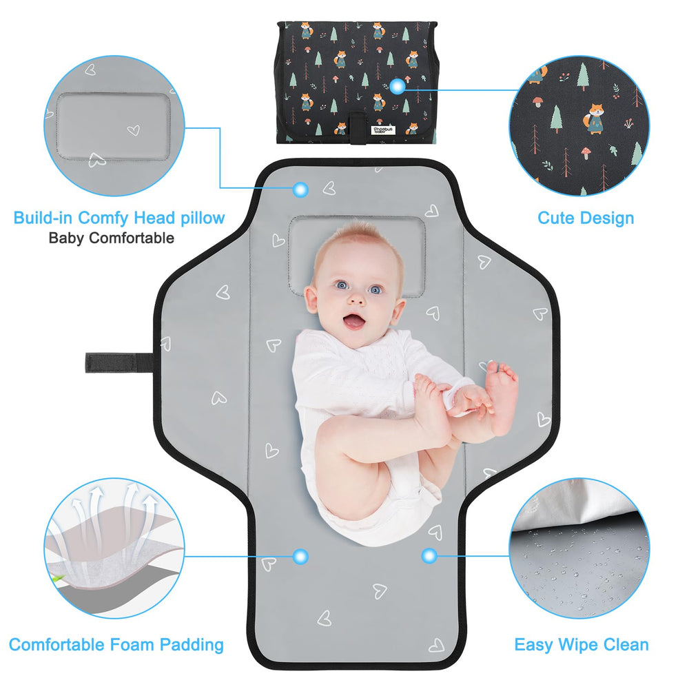 PHOEBUS BABY changing pad folded compact for easy stow-away in a diaper bag.