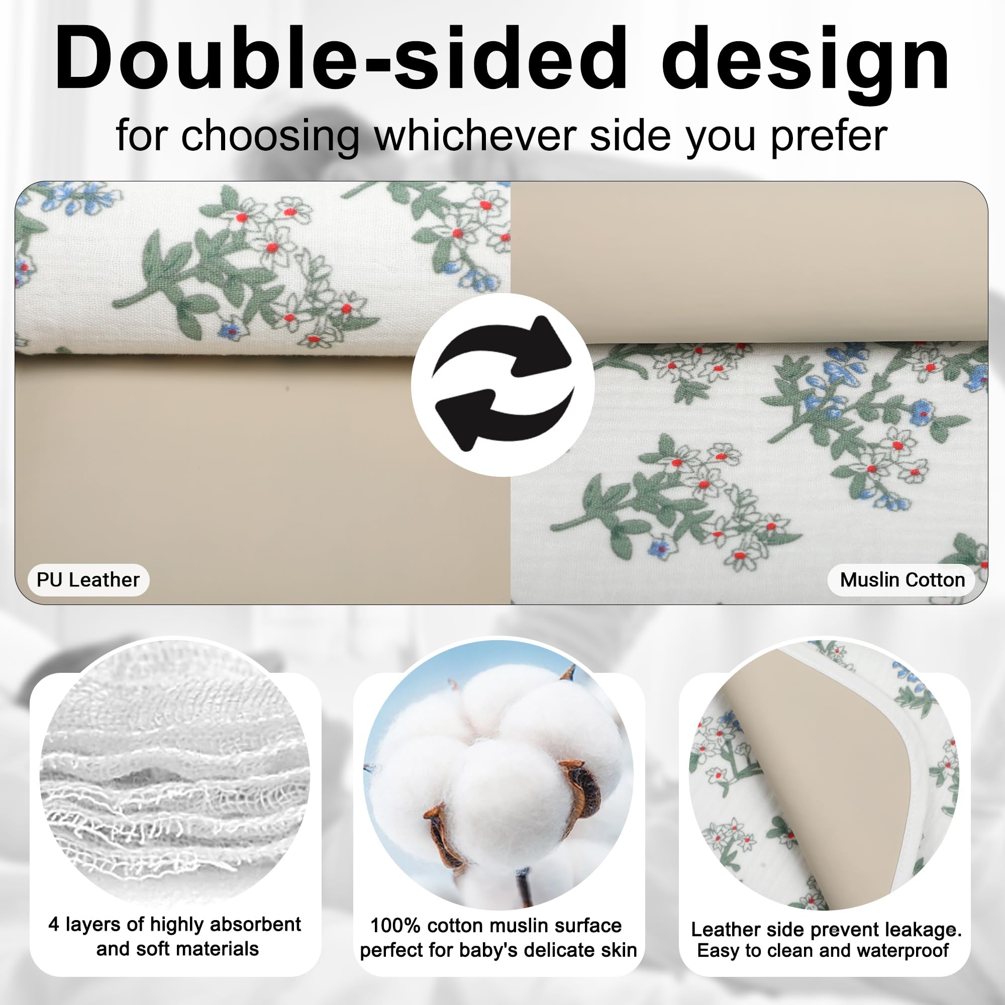 PHOEBUS BABY changing pad leather back provides waterproof protection and easy wipe-clean surface.