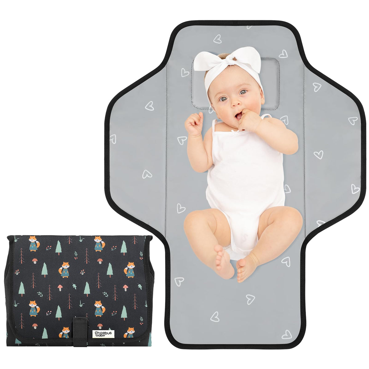 PHOEBUS BABY changing pad open for quick on-the-go diaper changes.