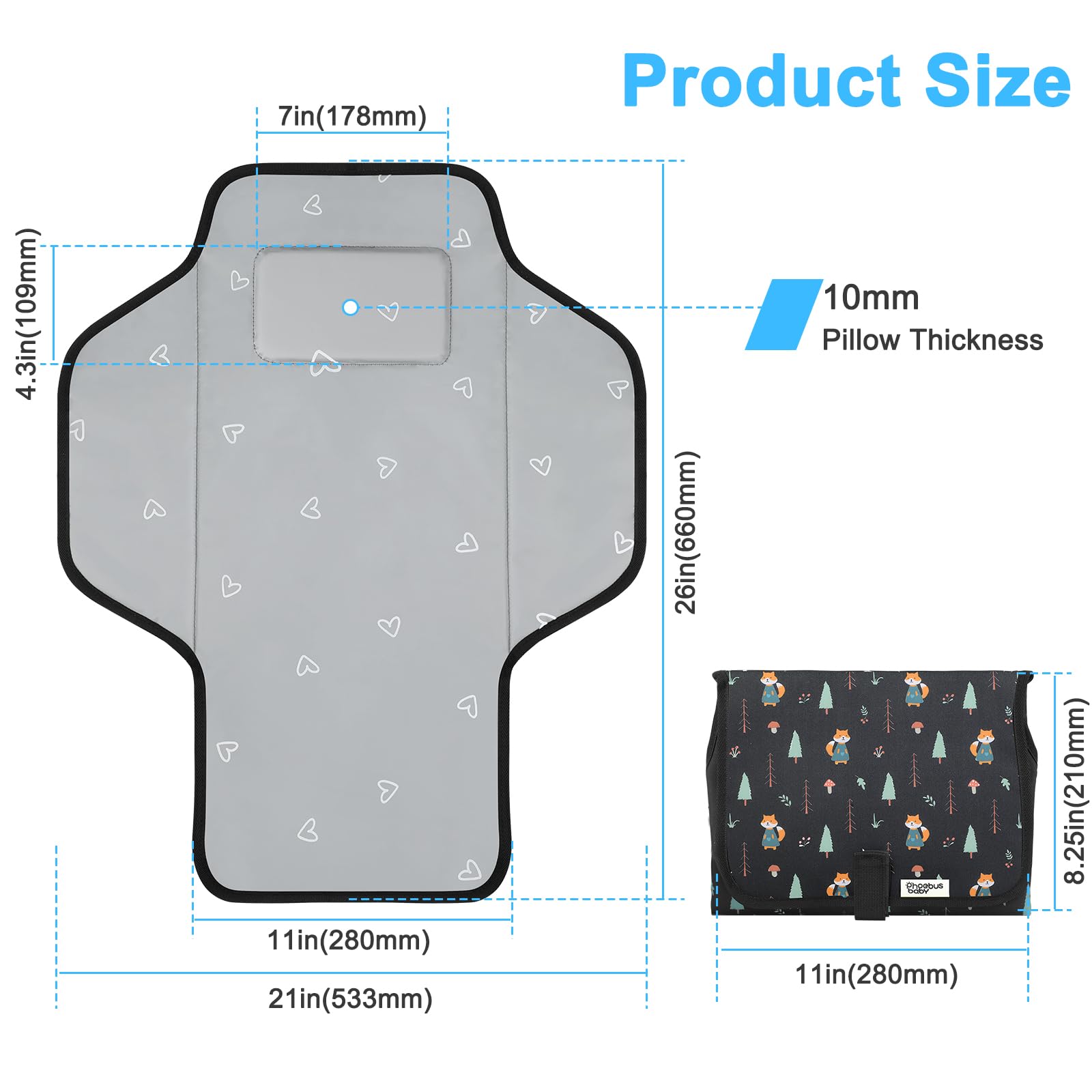 PHOEBUS BABY changing pad waterproof surface protects clothing from spills.