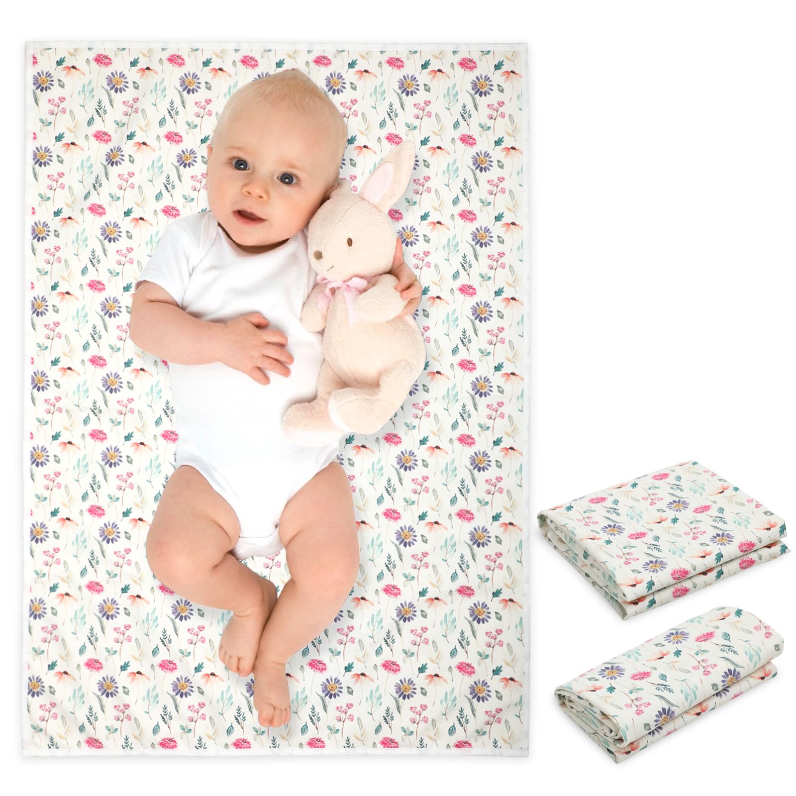 PHOEBUS BABY colorful floral changing mat folded for travel and easy packing.