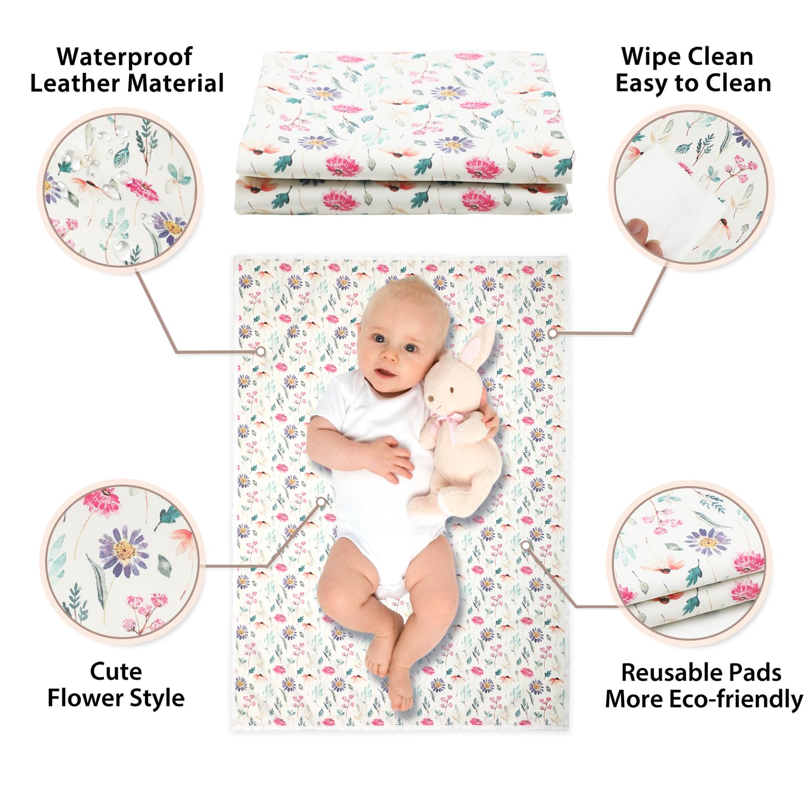 PHOEBUS BABY colorful floral changing mat open, ready for quick diaper changes.