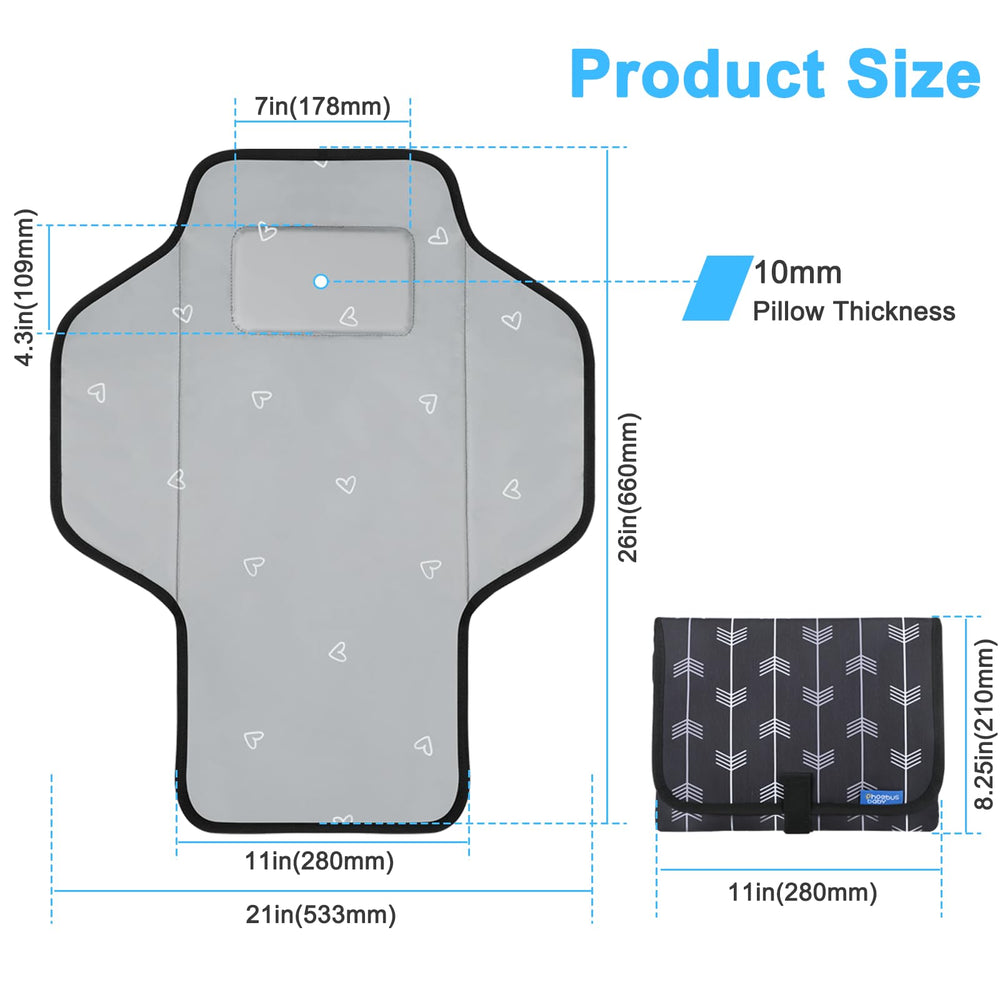 Phoebus Baby compact changing pad fits neatly in a diaper bag for travel.
