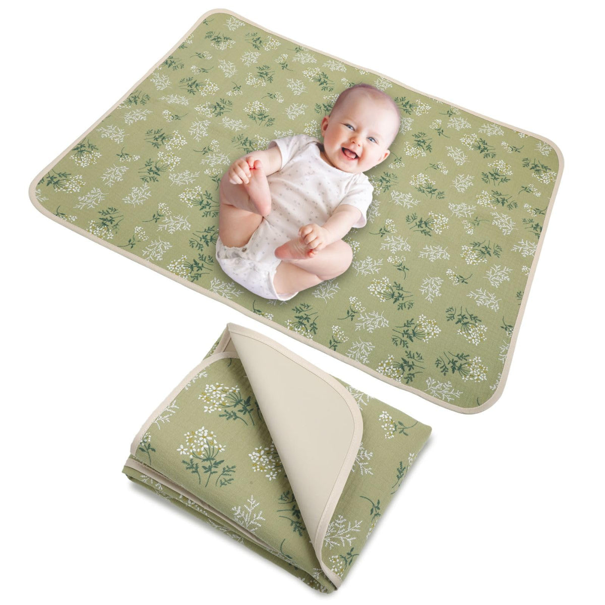 PHOEBUS BABY double-sided changing pad with soft muslin and waterproof leather for versatility.