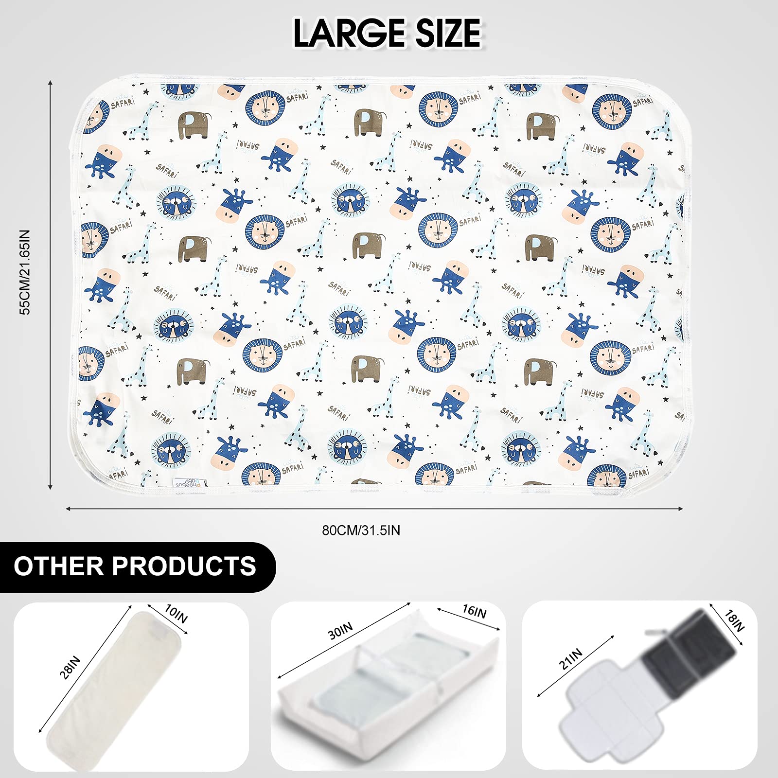 PHOEBUS BABY dimensions 21-58 x 31-5 inches for full coverage.