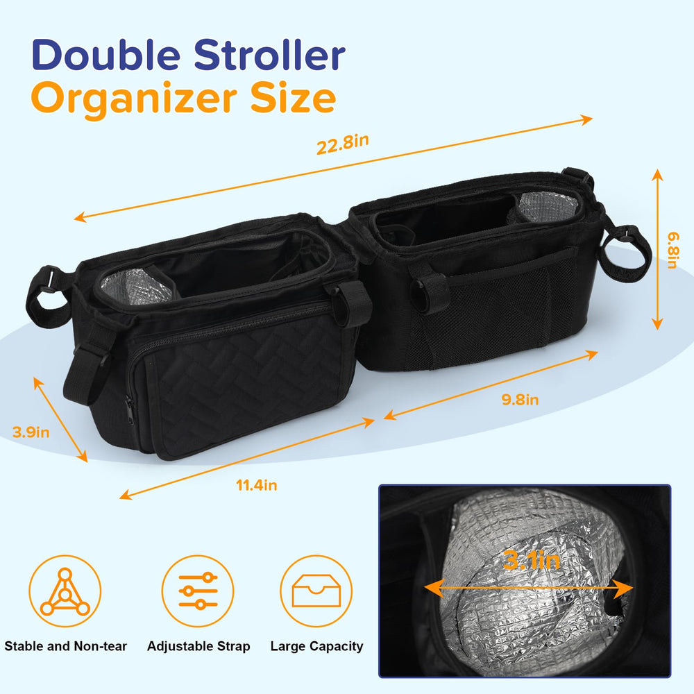 PHOEBUS BABY double stroller caddy black design to match modern strollers
