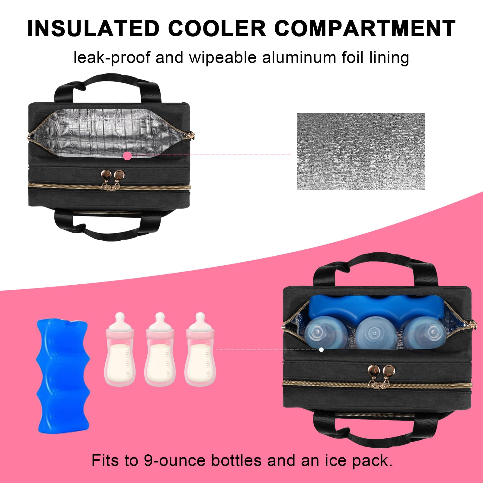 PHOEBUS BABY insulated milk cooler compartment keeps bottles cool on the go
