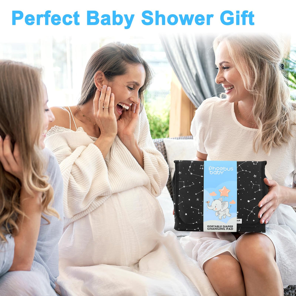 PHOEBUS BABY on-the-go changing station fits in a diaper bag.