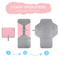 PHOEBUS BABY portable changing pad with built-in cushion supports baby's head during changes.