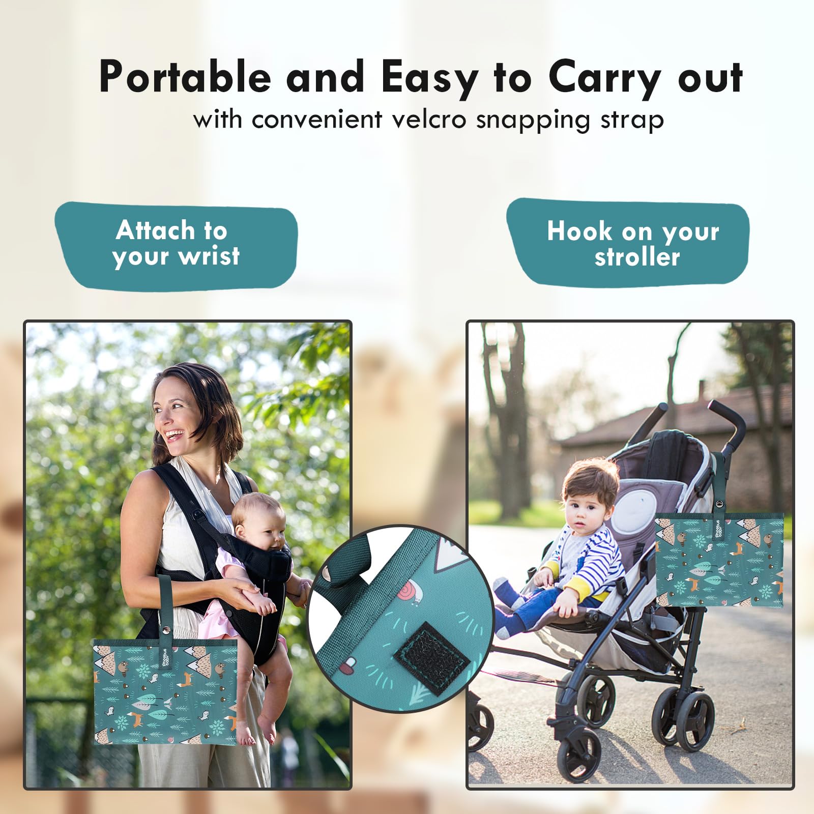 phoebus baby portable changing pad folded compact shows 7in-by-8-5in clutch.