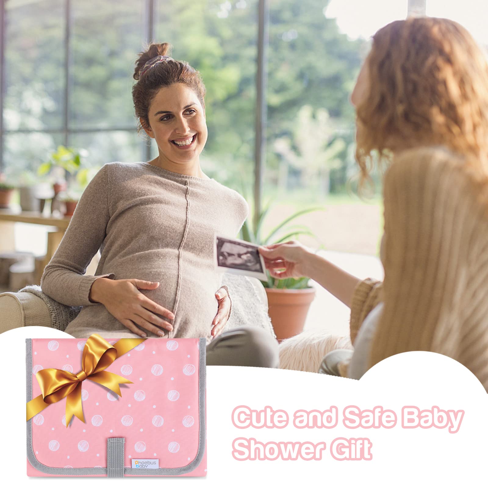 PHOEBUS BABY portable changing pad fits in your diaper bag for travel.