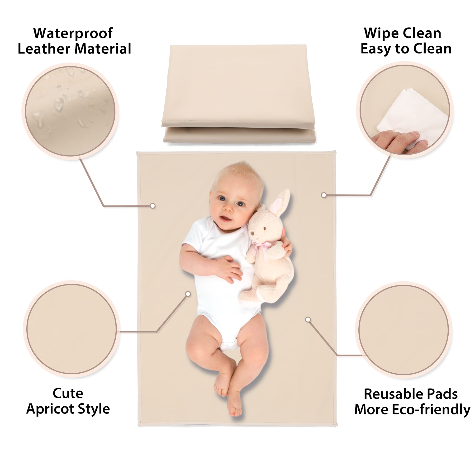 PHOEBUS BABY vegan leather changing mat in apricot rolled up for travel convenience.