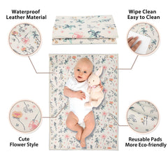 PHOEBUS BABY vegan leather changing mat floral laid flat for space and comfort