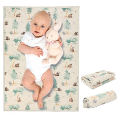 PHOEBUS BABY vegan leather changing mat forest close-up shows quick-clean waterproof surface.