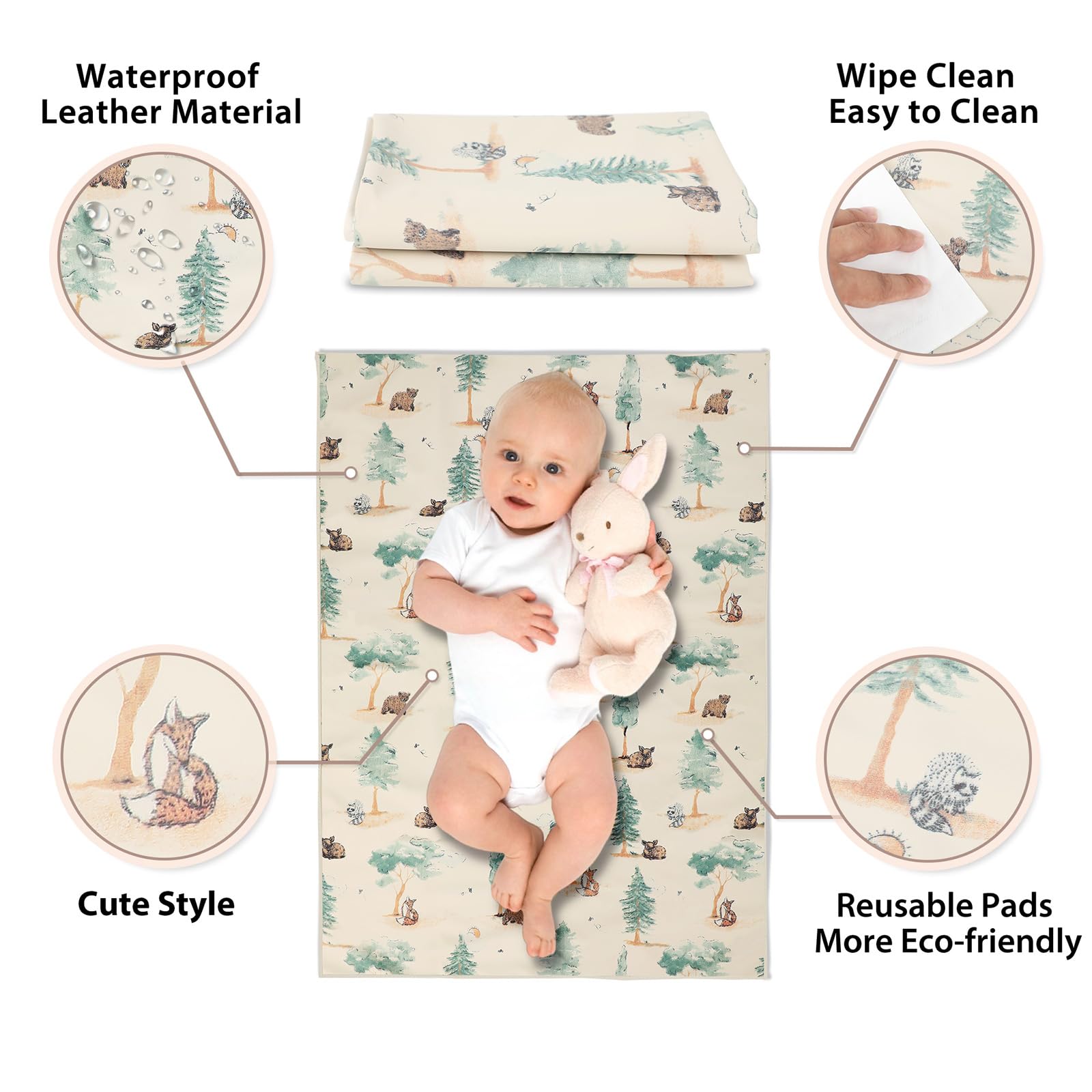 PHOEBUS BABY vegan leather changing mat forest folded for travel.