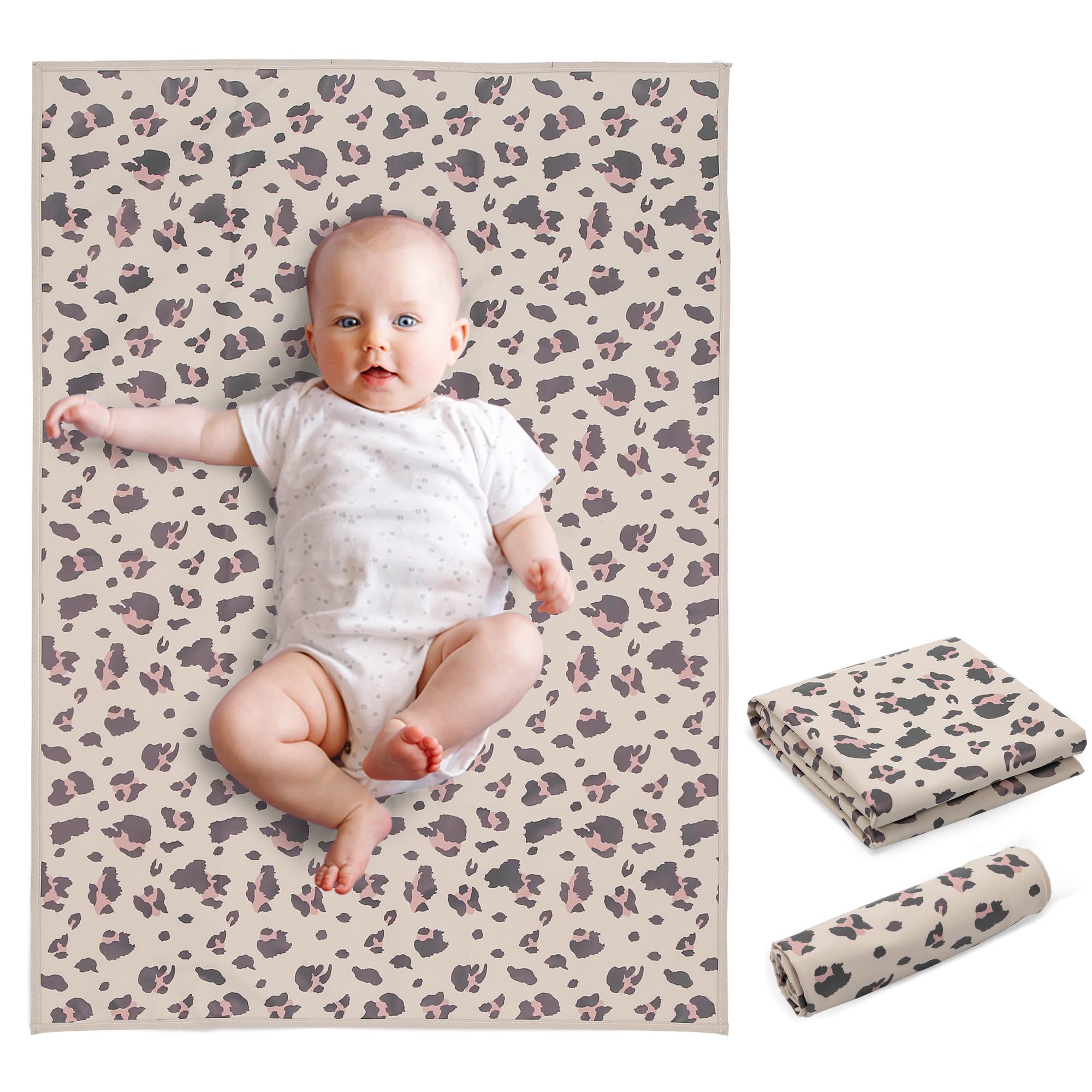 PHOEBUS BABY leopard print vegan leather changing mat shows wipe-clean convenience