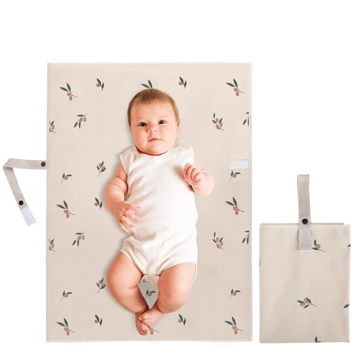PHOEBUS BABY vegan leather changing pad folded for travel convenience.