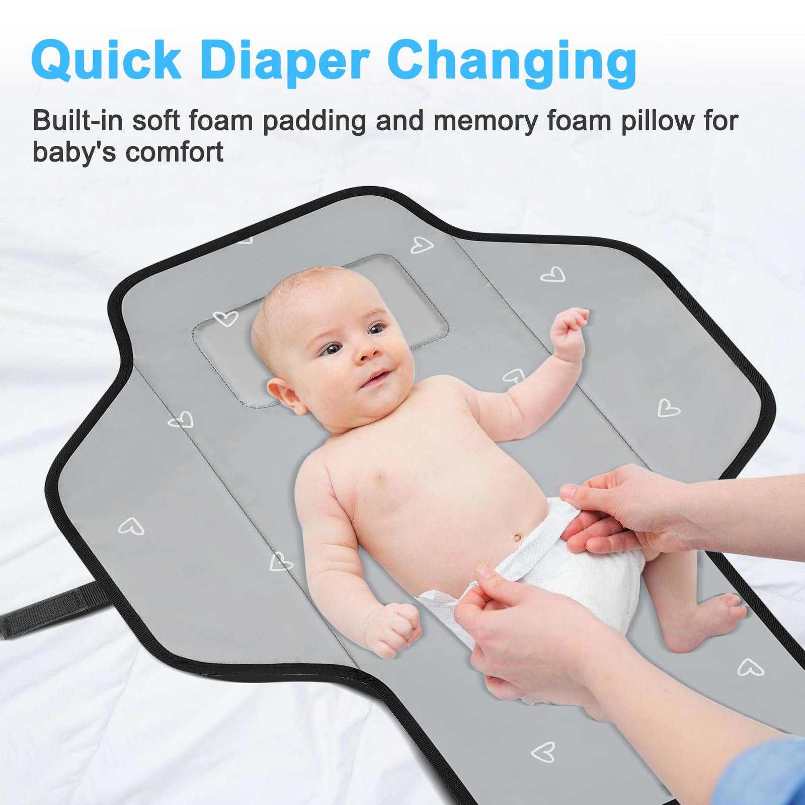 Phoebus Baby waterproof surface dries quickly for mess-free changes.